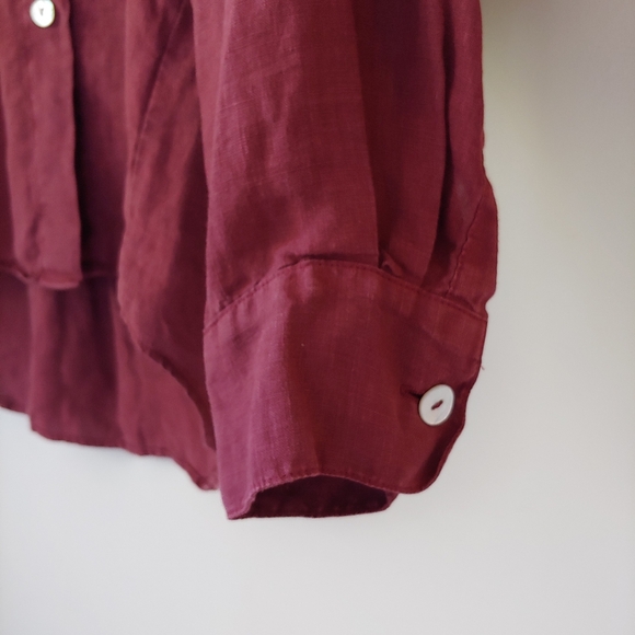Bryn Walker Linen Button Down Shirt Burgundy Size X-Small - Picture 9 of 16